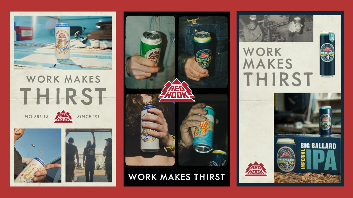 Collage titled ‘Work Makes Thirst’ featuring layered photos and graphic elements illustrating the creative process.